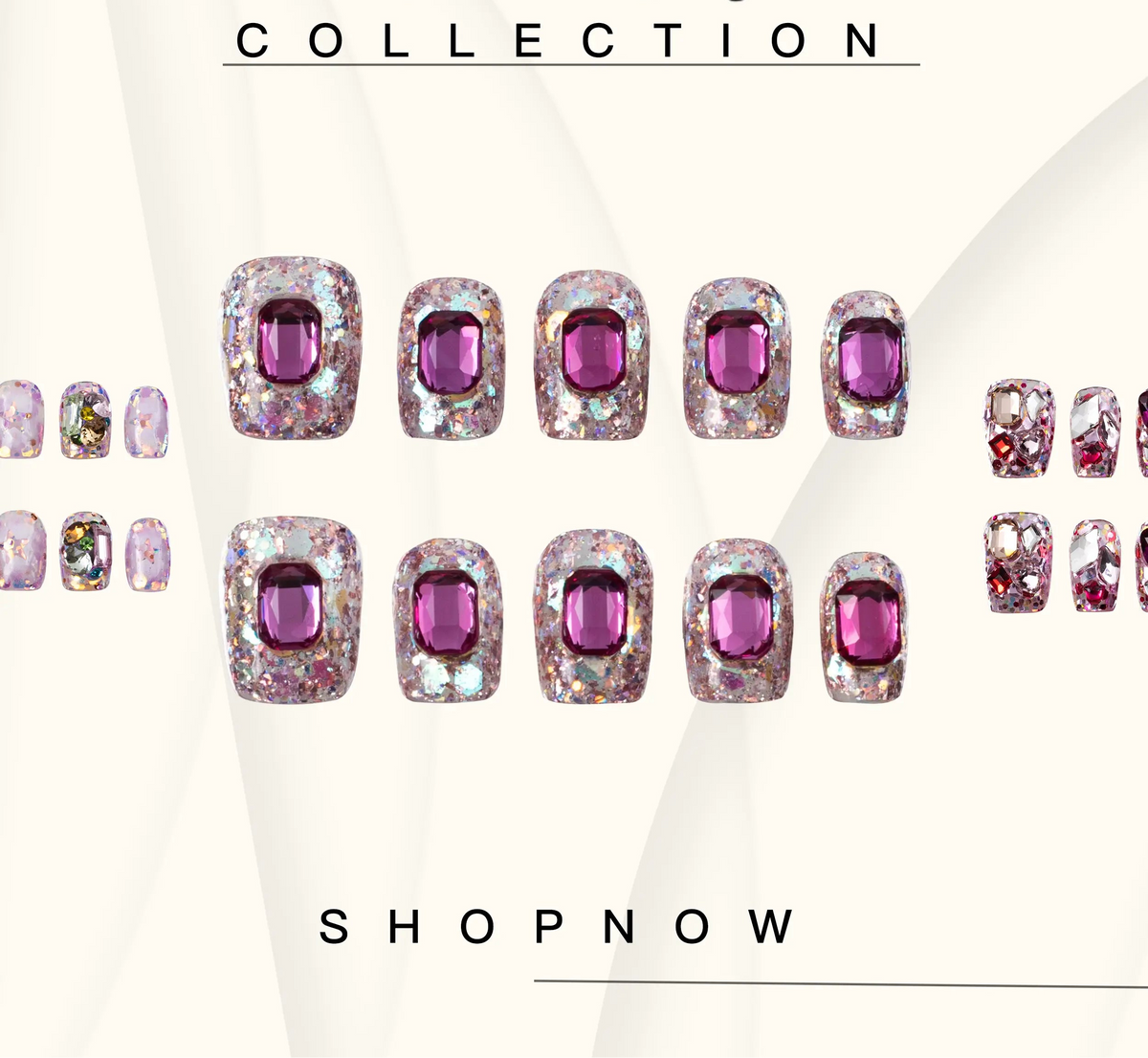 10-Piece Short Square Press-On Nails with Sparkly Rhinestones and 3D Designs [YQT:ULO-260918-004:294257df57b28c2e]