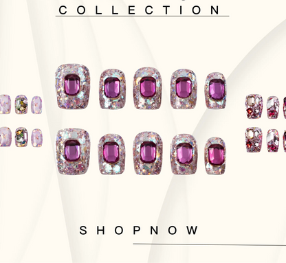 10-Piece Short Square Press-On Nails with Sparkly Rhinestones and 3D Designs [YQT:ULO-260918-004:294257df57b28c2e]