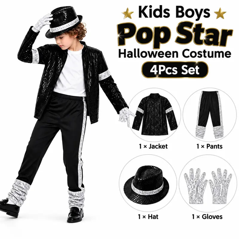 Boys Black Sequin Pop Star Costume Set with Silver Accents [YQT:ULO-261007-002:02b8c52c473fcfe0]
