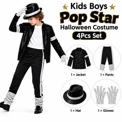 Boys Black Sequin Pop Star Costume Set with Silver Accents [YQT:ULO-261007-002:02b8c52c473fcfe0]