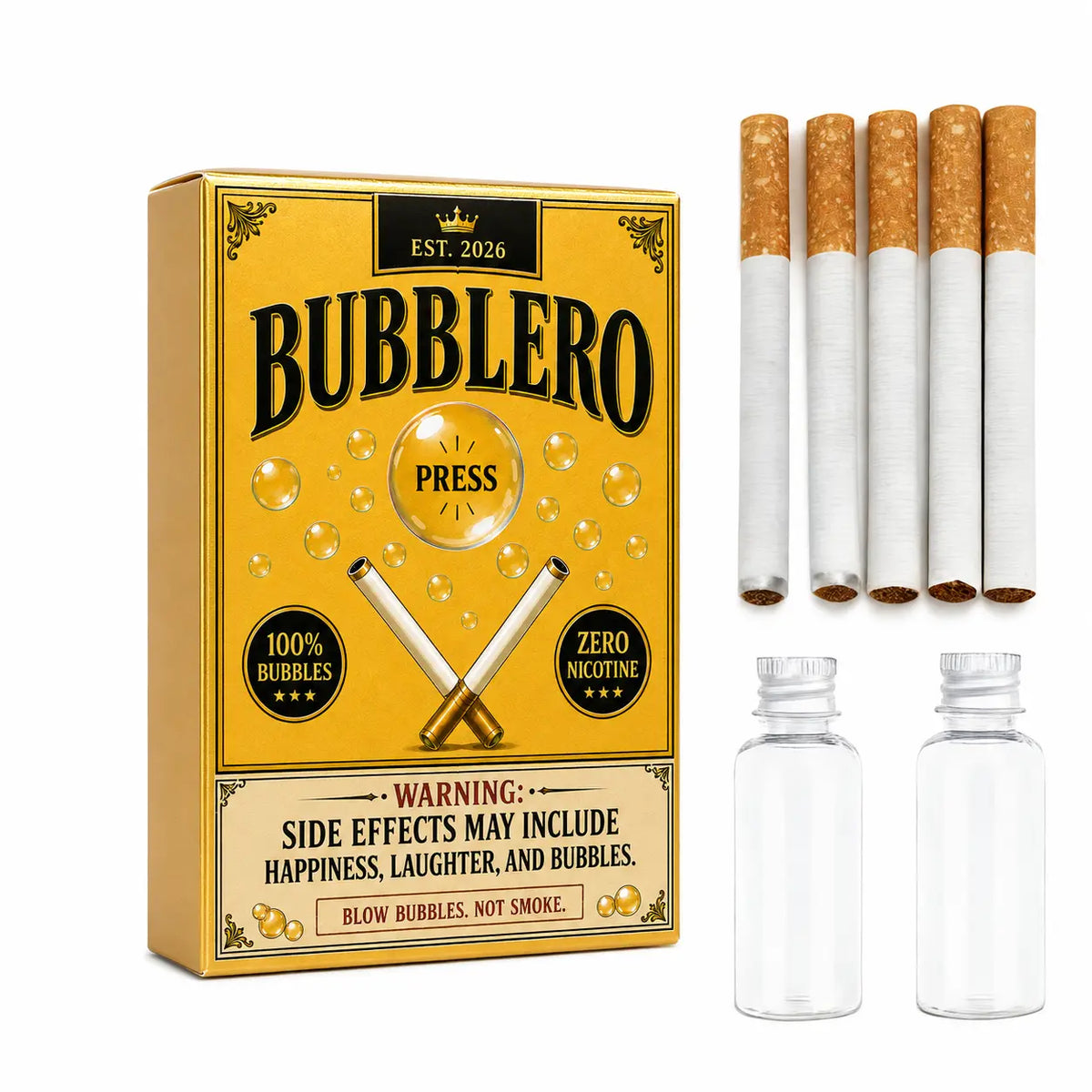 Cigarette Style Bubble Blower with Novelty Yellow and White Pack Design [YQT:ULO-260916-009:8779bf3c5fc73f4c]