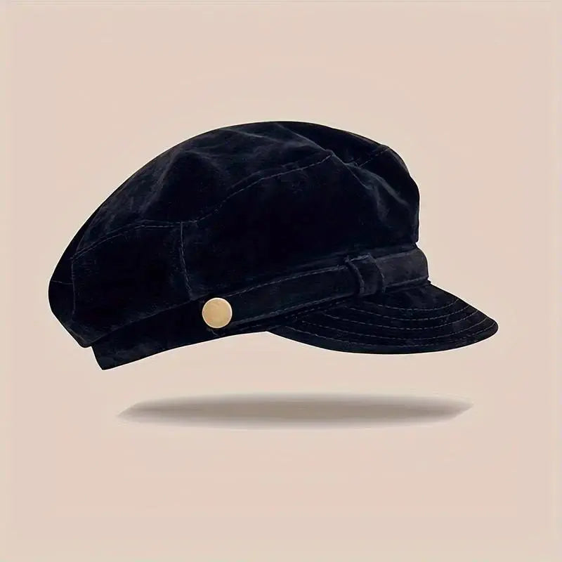 Retro Newsboy Cap with Short Brim and Decorative Button Detail [YQT:ULO-260918-001:16850ef8b6bd1e7e]