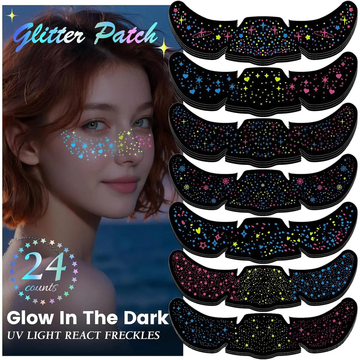24-Piece Decorative Freckle Face Patches with Halloween and Glitter Designs [YQT:ULO-260914-003:4278cf35d5dba42c]