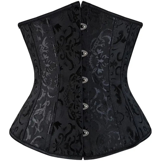 Women's Underbust Corset with Ornate Scroll Pattern and Lace-Up Back [YQT:ULO-261007-008:1dc0171efd14af57]