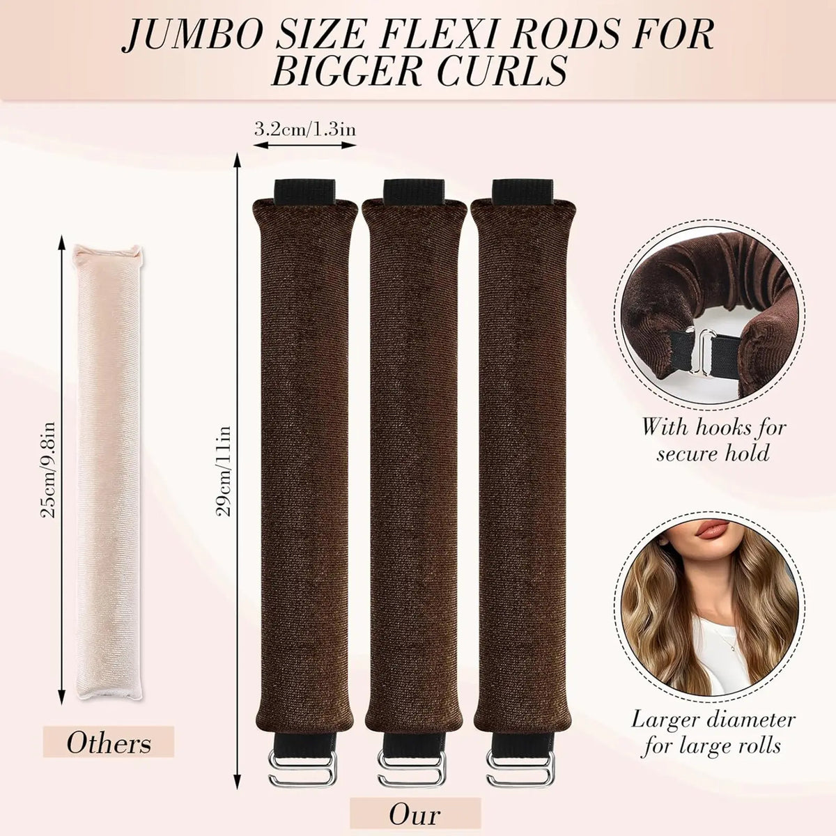 Heatless Hair Curling Set with Three Flexible Rods and Brown Head Scarf [YQT:ULO-260918-005:ab005d2c412ee402]