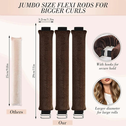 Heatless Hair Curling Set with Three Flexible Rods and Brown Head Scarf [YQT:ULO-260918-005:ab005d2c412ee402]
