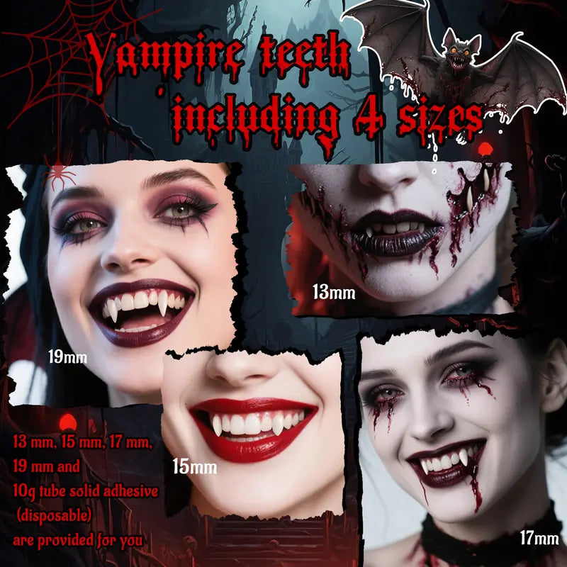 Vampire Fangs Set with Four Sizes for Halloween Costumes and Gothic Looks [YQT:ULO-261012-004:432a0c56da756370]
