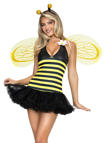 Women's Black and Yellow Daisy Bee Costume with Wings [YQT:ULO-260920-002:9f4431dcd3f729c7]