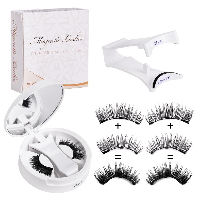 Magnetic False Eyelash Kit with Applicator and Round Mirror Storage Case [YQT:ULO-261006-005:69b555c722cc721c]