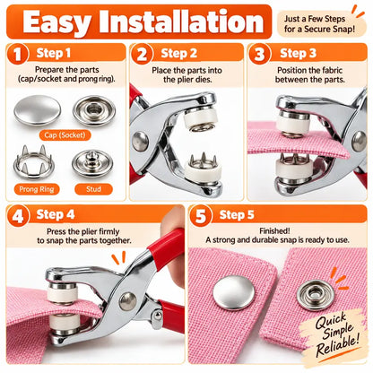 Colored Metal Snap Fastener Kit with Hand Pliers and Compartment Storage Box [YQT:ULO-261012-005:44cfbb13d5e70707]