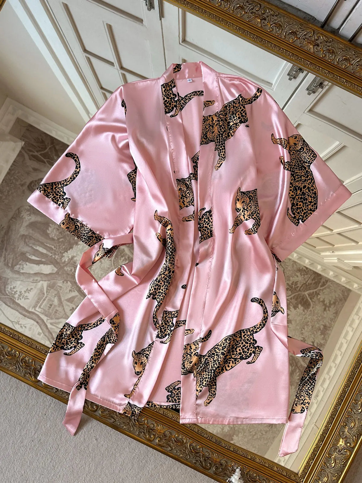 Women's Leopard Print Kimono Robe with Tie Waist and Wide Sleeves [YQT:ULO-260921-001:656043bb8218c804]