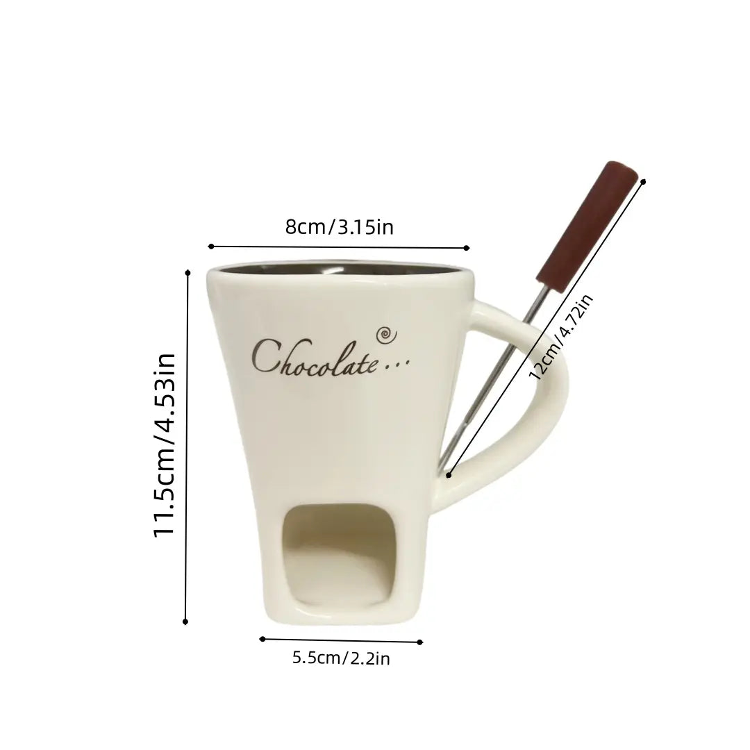 Ceramic Chocolate Fondue Cup with Tealight Holder and Fork, 2 Piece Set [YQT:ULO-261008-007:ac0c28bcda126c16]