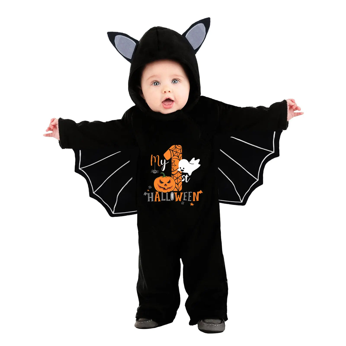 Baby My First Halloween Black Bat Costume Romper with Wing Details [YQT:ULO-260914-001:1be1aae2972082eb]