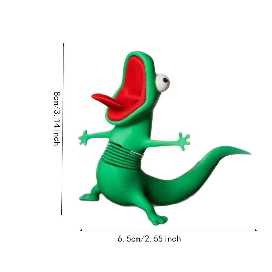 Green Spring Lizard Figurine with Wide Open Mouth and Curved Tail [YQT:ULO-261007-005:9c228ca27a7a7956]