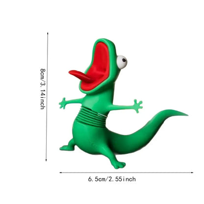 Green Spring Lizard Figurine with Wide Open Mouth and Curved Tail [YQT:ULO-261007-005:9c228ca27a7a7956]