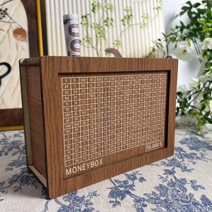 Wooden Money Saving Box with Numbered Tracker and 10000 Dollar Goal [YQT:ULO-260923-001:339c26056e32a68e]
