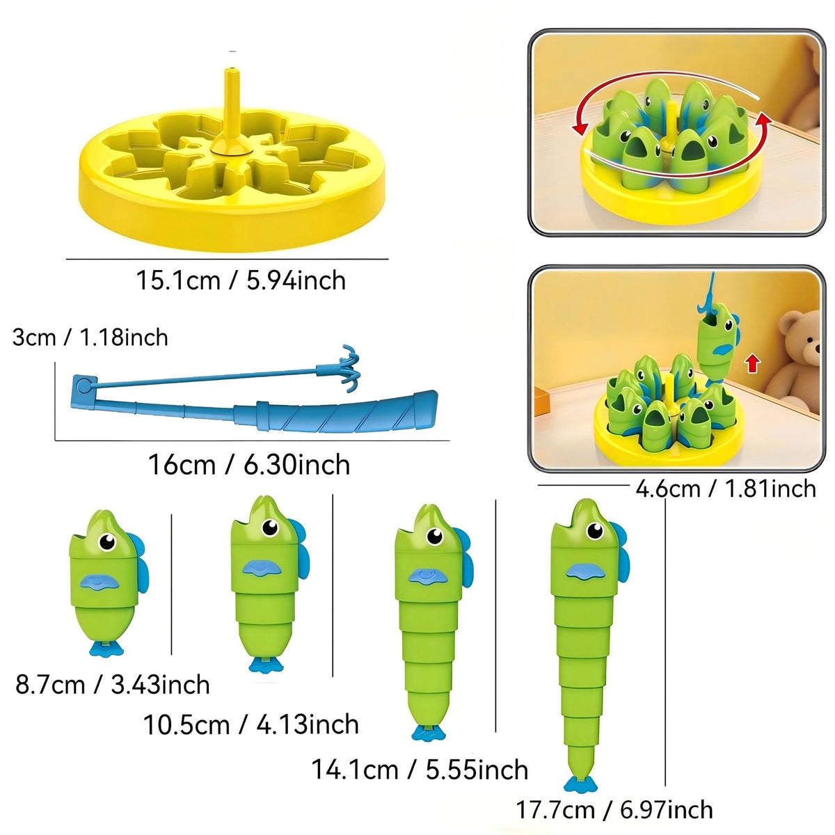 Tabletop Fishing Game with Stretching Green Fish and Blue Fishing Rods [YQT:ULO-261015-002:34dc14c4378908bc]