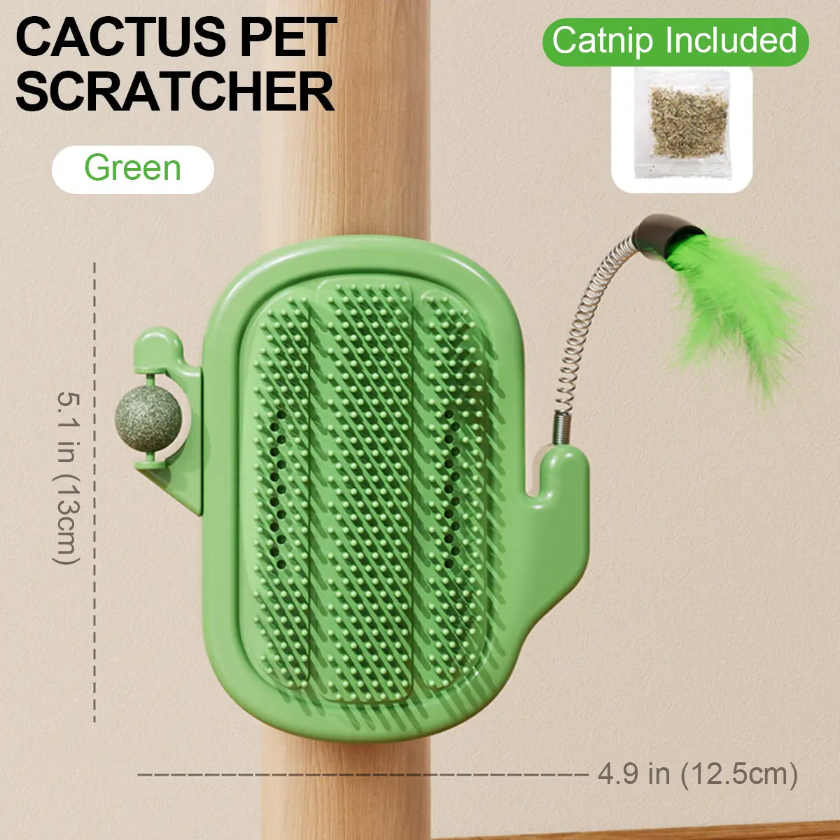 Cactus Cat Self-Grooming Brush with Catnip Ball and Feather Teaser [YQT:ULO-260921-003:ca85e46ce710738e]