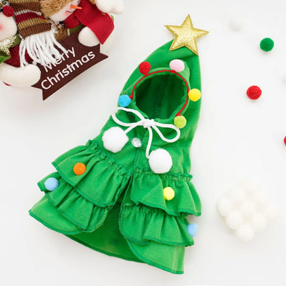 Christmas Tree Dog Costume Hooded Cape with Star and Colorful Pom Poms [YQT:ULO-260924-003:13bef8c1486e31e8]