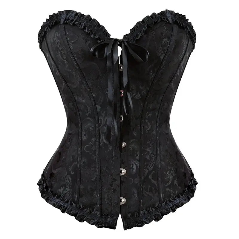 Women's Strapless Overbust Corset Top with Floral Pattern and Ruffle Trim [YQT:ULO-261008-012:6d943f7570d40034]