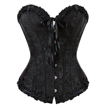 Women's Strapless Overbust Corset Top with Floral Pattern and Ruffle Trim [YQT:ULO-261008-012:6d943f7570d40034]