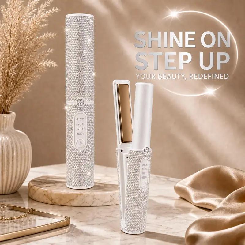 Cordless 2-in-1 Hair Straightener and Curler with Sparkling Rhinestone Design [YQT:ULO-261029-007:ca7503637fdc51d1]