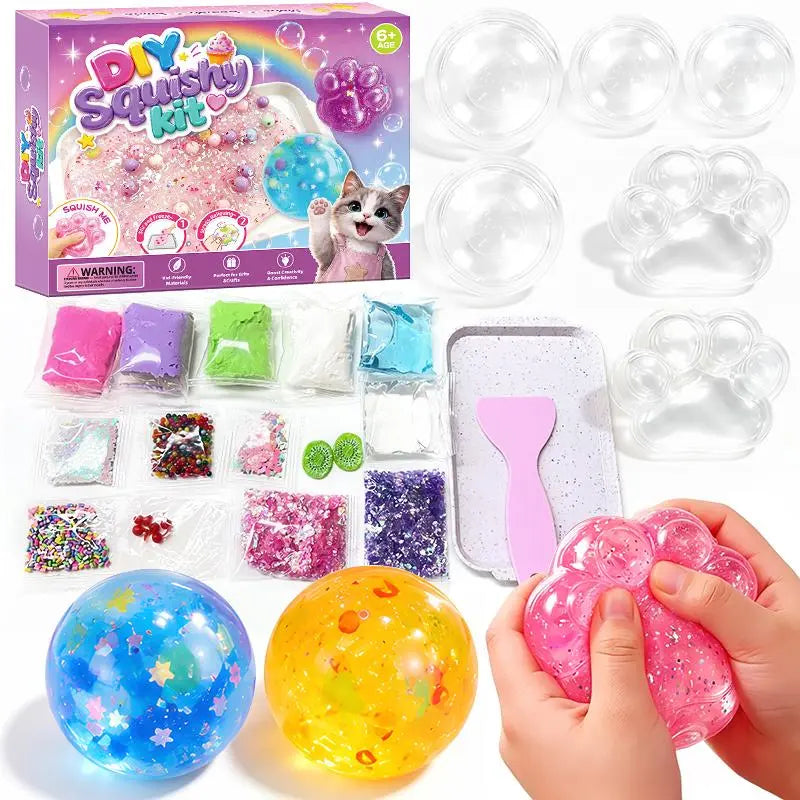 DIY Cat Paw and Ball Squishy Craft Kit with Colorful Decorations [YQT:ULO-260924-001:0d9a90529c9467f3]