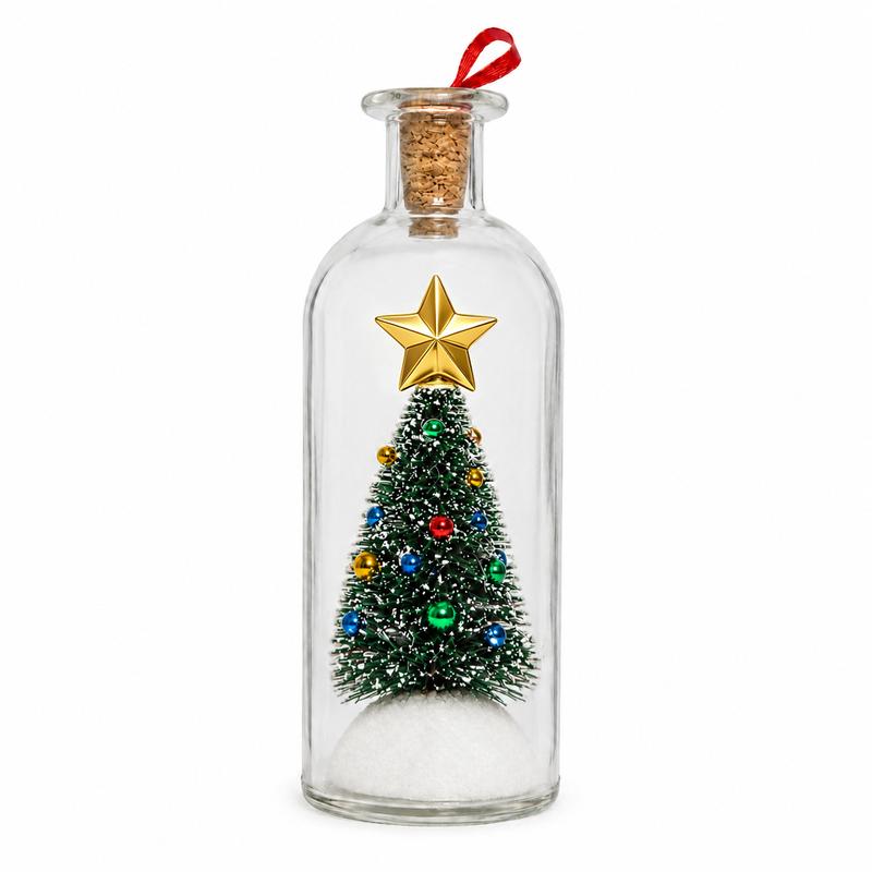Recordable Christmas Message Bottle Ornament with Snowy Tree and Gold Star [YQT:ULO-261017-005:5ac329c397dae068]