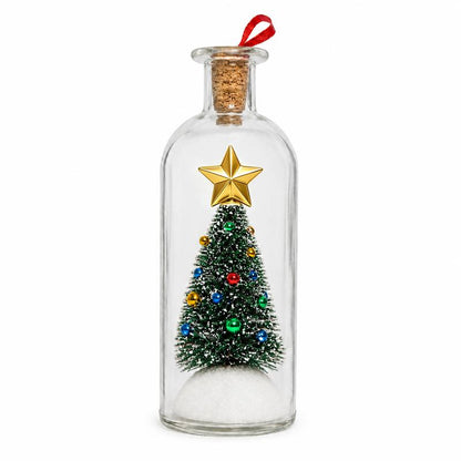 Recordable Christmas Message Bottle Ornament with Snowy Tree and Gold Star [YQT:ULO-261017-005:5ac329c397dae068]