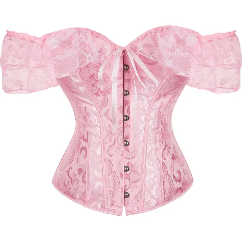 Women's Floral Corset Top with Off-Shoulder Lace Sleeves and Back Lacing [YQT:ULO-261008-005:0f6b62a674c7150c]