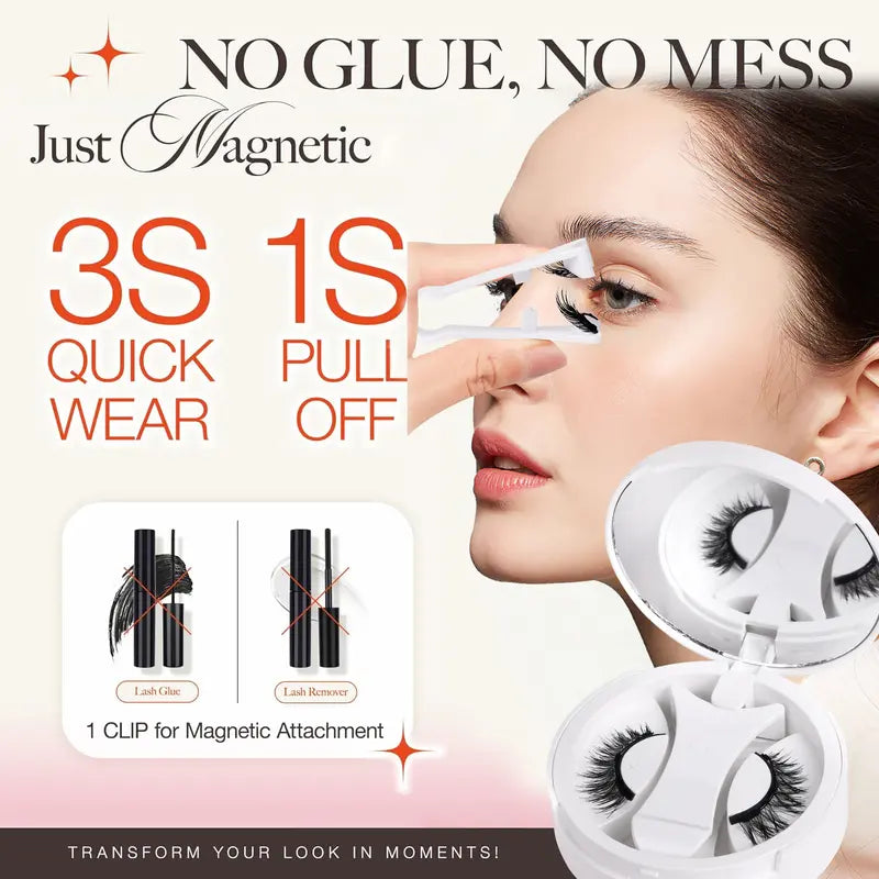 Magnetic False Eyelash Kit with Applicator and Round Mirror Storage Case [YQT:ULO-261006-005:1dabef1b7e714e62]