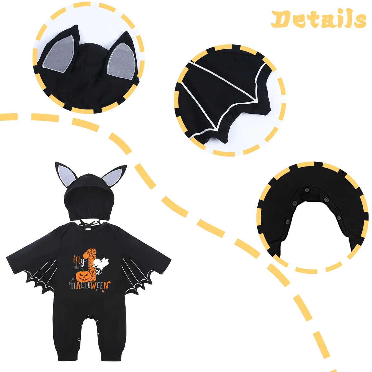 Baby My First Halloween Black Bat Costume Romper with Wing Details [YQT:ULO-260914-001:6a93d87f619dd293]