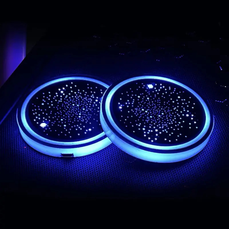 Rechargeable LED Car Cup Holder Coasters with Starry Design and Seven Colors [YQT:ULO-261009-001:128519df275bec46]