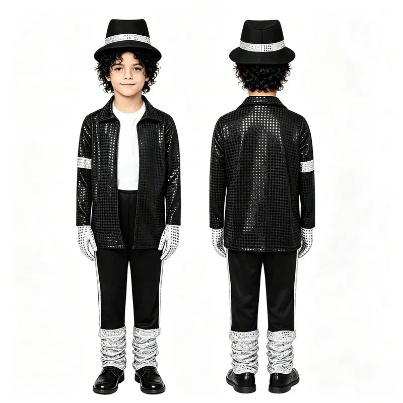 Boys Black Sequin Pop Star Costume Set with Silver Accents [YQT:ULO-261007-002:5782f611ce1de6a7]