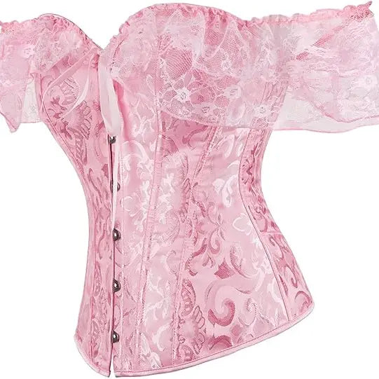 Women's Floral Corset Top with Off-Shoulder Lace Sleeves and Back Lacing [YQT:ULO-261008-005:cf14657a41edb445]