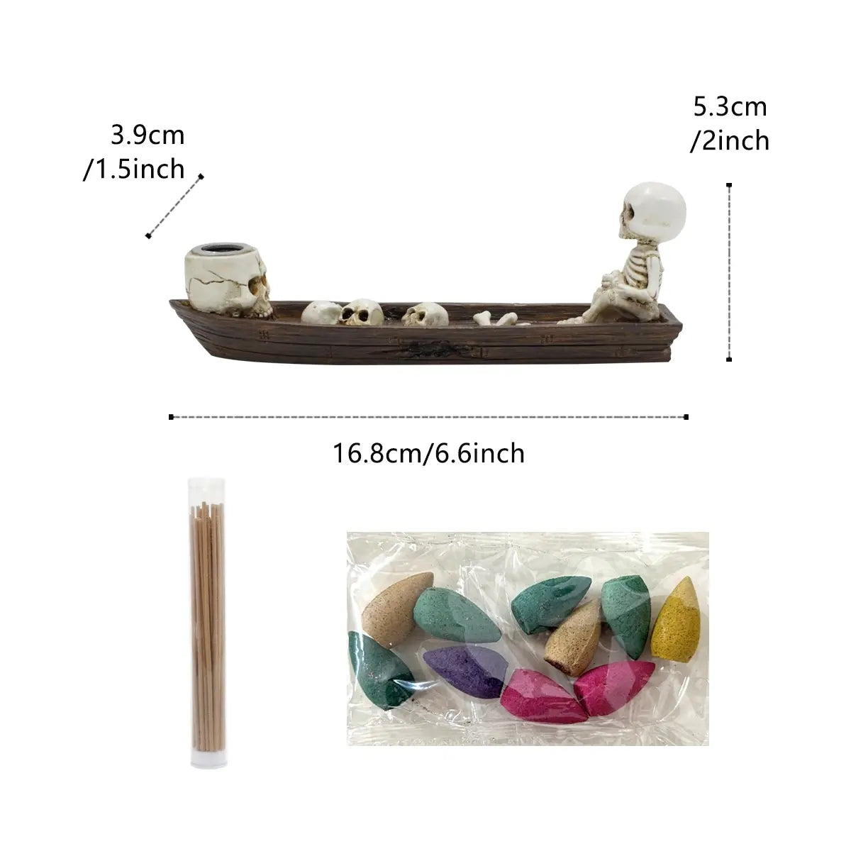 Skeleton Fishing Boat Incense Burner with Skull Details and Backflow Smoke Effect [YQT:ULO-260924-004:553fc9cb9b3d4119]