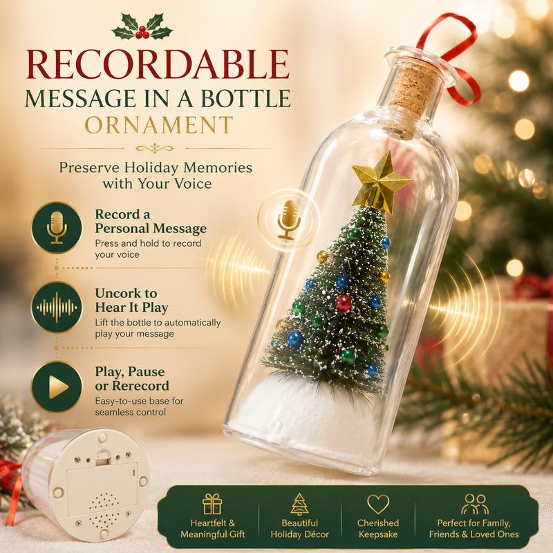 Recordable Christmas Message Bottle Ornament with Snowy Tree and Gold Star [YQT:ULO-261017-005:620898f1c8697af8]