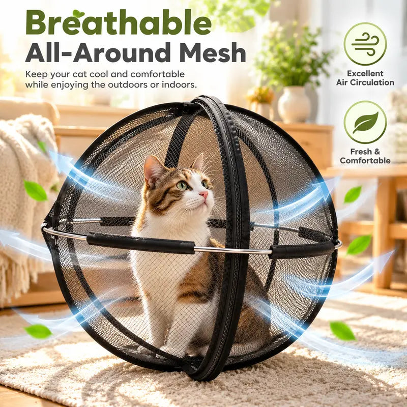 Portable Black Mesh Cat Enclosure with Spherical Pop-Up Design and Zipper Closure [YQT:ULO-261012-006:b1b7d284942c4987]