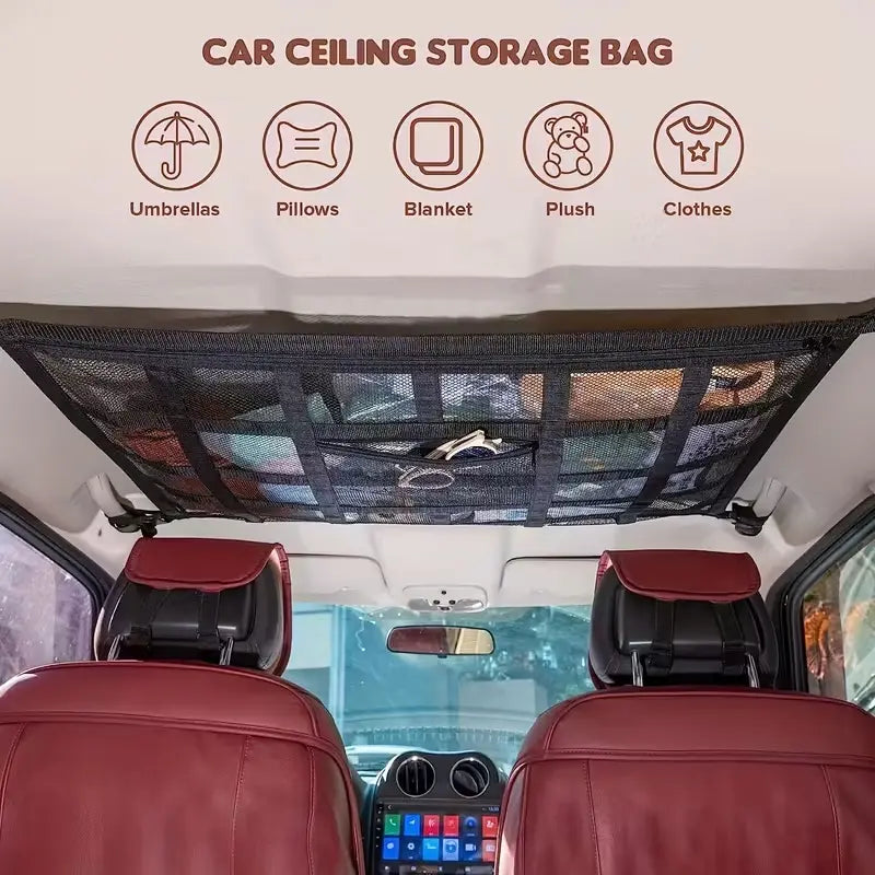Car Ceiling Storage Net with Reinforced Mesh and Adjustable Buckle Straps [YQT:ULO-260924-005:faf16a8024b8720c]