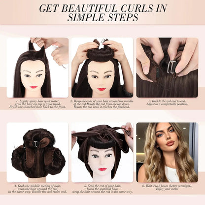 Heatless Hair Curling Set with Three Flexible Rods and Brown Head Scarf [YQT:ULO-260918-005:d93f83e8275825cc]