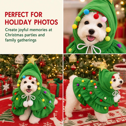 Christmas Tree Dog Costume Hooded Cape with Star and Colorful Pom Poms [YQT:ULO-260924-003:373c3045ac808857]