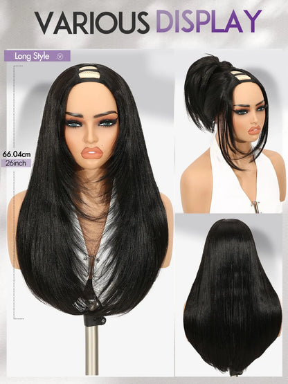 Women's Yaki Straight Layered U Part Synthetic Wig with Curved Ends [YQT:ULO-260917-004:5b6f8995aa063d58]