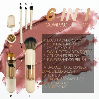 Capsule 6-in-1 Makeup Brush Set with Compact Face and Eye Brushes [YQT:ULO-261017-003:2a477784ce05a28a]