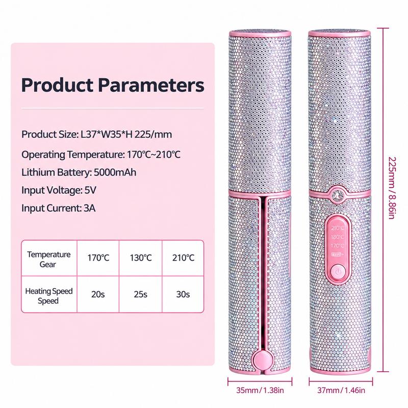 Cordless 2-in-1 Hair Straightener and Curler with Sparkling Rhinestone Design [YQT:ULO-261029-007:66135029d093d6af]