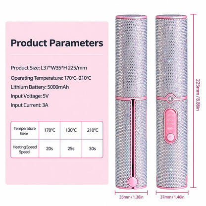 Cordless 2-in-1 Hair Straightener and Curler with Sparkling Rhinestone Design [YQT:ULO-261029-007:66135029d093d6af]