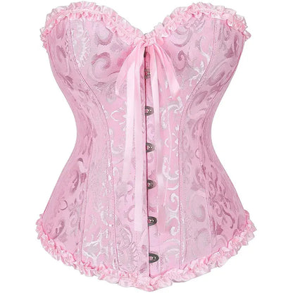 Women's Strapless Overbust Corset Top with Floral Pattern and Ruffle Trim [YQT:ULO-261008-012:e3e3b9c2f676718b]