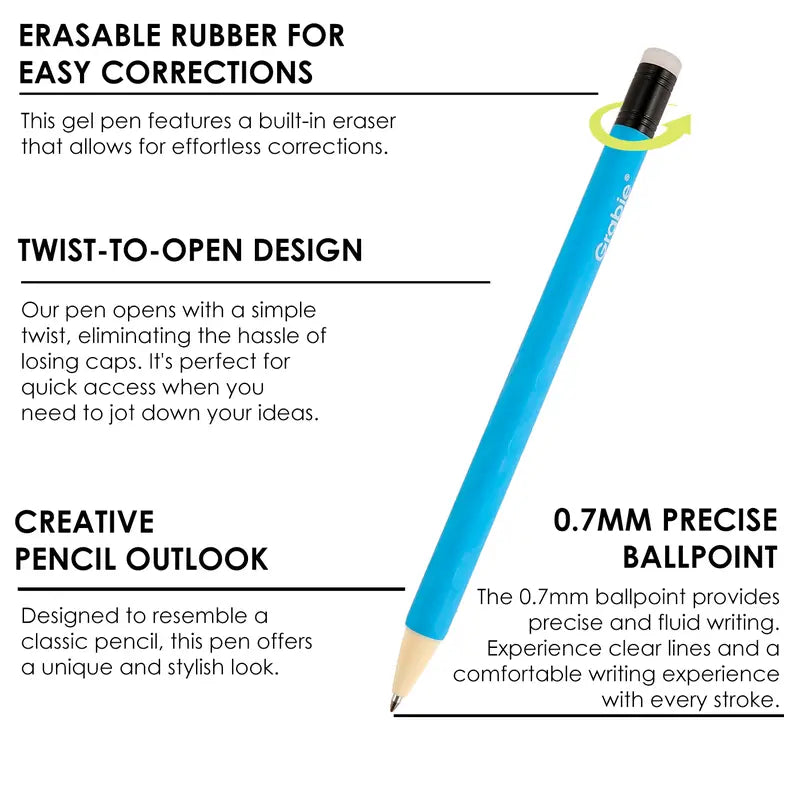 Grabie Erasable Gel Pen Set with Built-In Erasers and Colorful Pencil Design [YQT:ULO-261005-001:adbebe6db1dcb393]