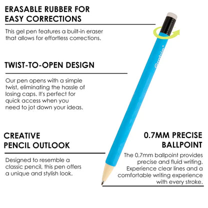 Grabie Erasable Gel Pen Set with Built-In Erasers and Colorful Pencil Design [YQT:ULO-261005-001:adbebe6db1dcb393]