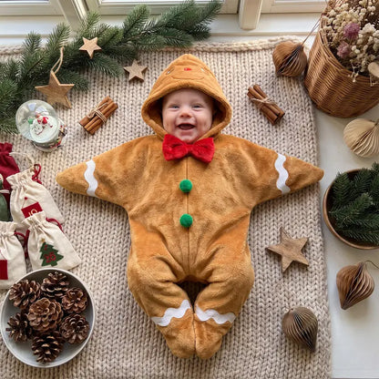 Christmas Star Shaped Hooded Baby Outfit in Gingerbread and Tree Designs [YQT:ULO-261002-002:68b823cdd7dd0b07]