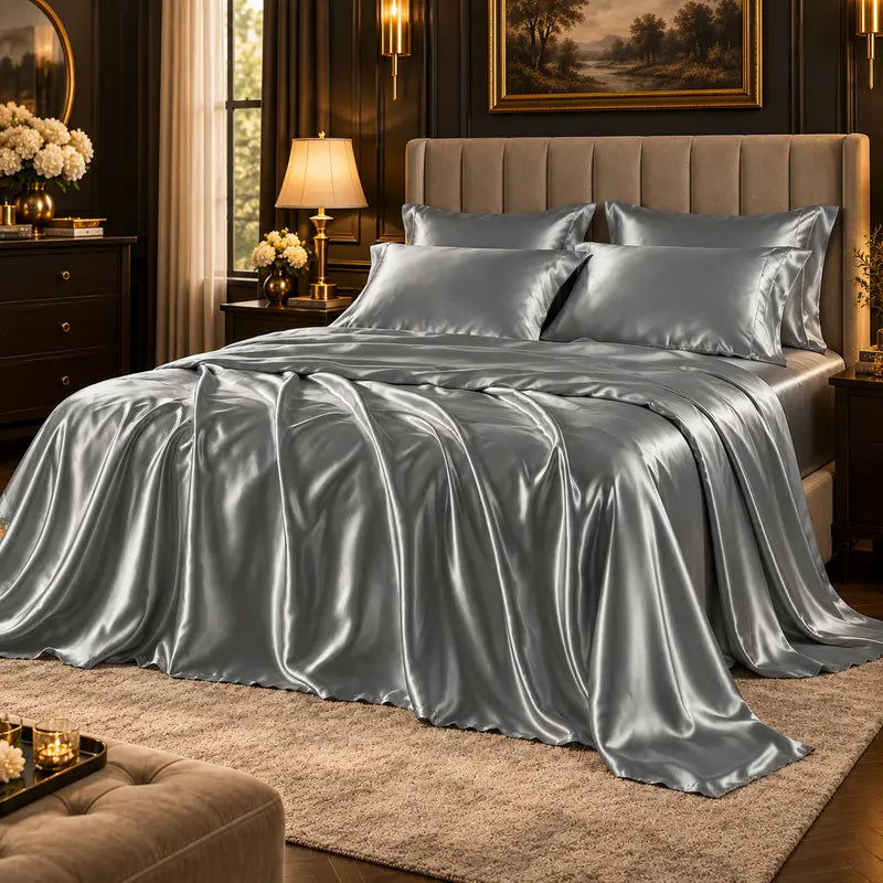 Six-Piece Solid Color Satin Bedding Set with Sheets and Pillowcases [YQT:ULO-261006-007:643154d50c009d94]